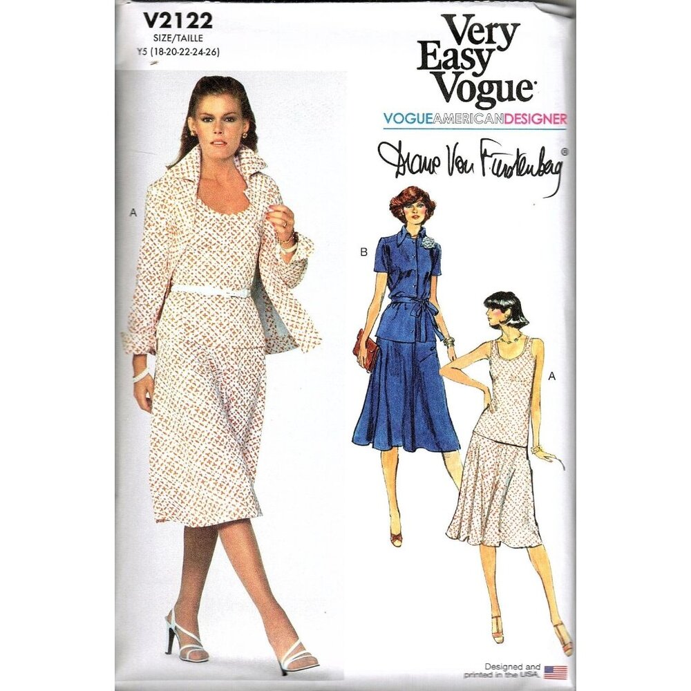 Vogue V2122 18 to 26 Diane Von Furstenberg Jacket, Skirt Uncut Sewing Pattern